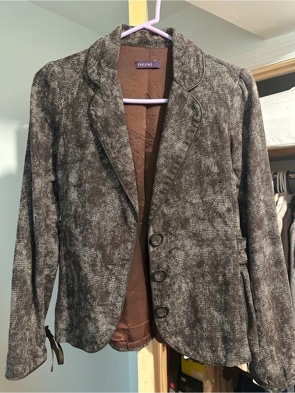 ecru Women’s Brown Patterned Blazer Jacket w/ties
